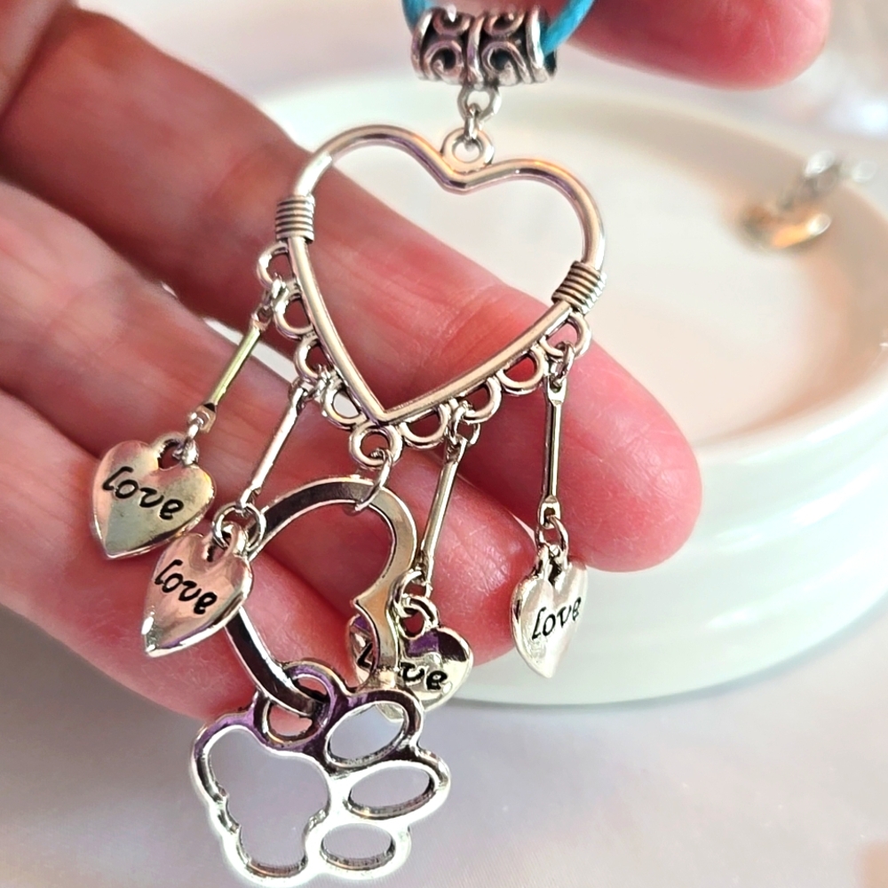 🐾 New Love Hearts Puppy Dog Paws Pendant Charm Necklace & Hook Earrings Set! 🐾